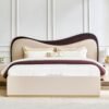 Sereno Luxe Upholstered Bed With Curved Wooden Backrest Sereno Luxe Upholstered Bed With Curved Wooden Backrest