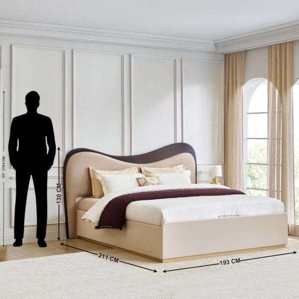Sereno Luxe Upholstered Bed With Curved Wooden Backrest Sereno Luxe Upholstered Bed With Curved Wooden Backrest