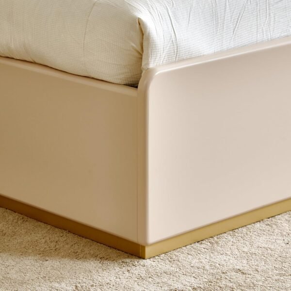 Sereno Luxe Upholstered Bed With Curved Wooden Backrest Sereno Luxe Upholstered Bed With Curved Wooden Backrest