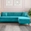 Aqualine Teal Channel-tufted Sofa With Ottoman Aqualine Teal Channel-tufted Sofa With Ottoman