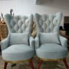 Blue Velvet Wingback Chair With Ottoman