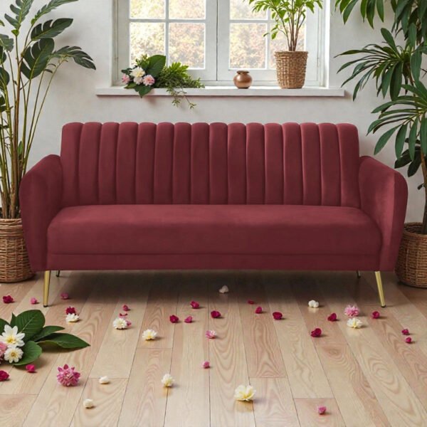 Burgunday Royale Channel-tufted Velvet 3-seater Sofa Burgunday Royale Channel-tufted Velvet 3-seater Sofa