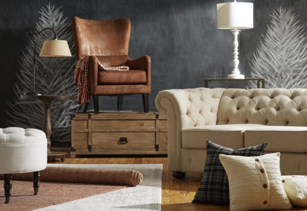 Classic Brown Leather Wing Chair For Living Room And Study