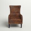 Classic Brown Leather Wing Chair For Living Room And Study
