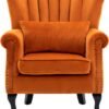 Luxury Oranage Velvet Wing Chair