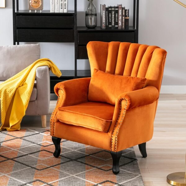 Luxury Oranage Velvet Wing Chair