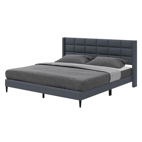 Slate Grid Upholstered Bed