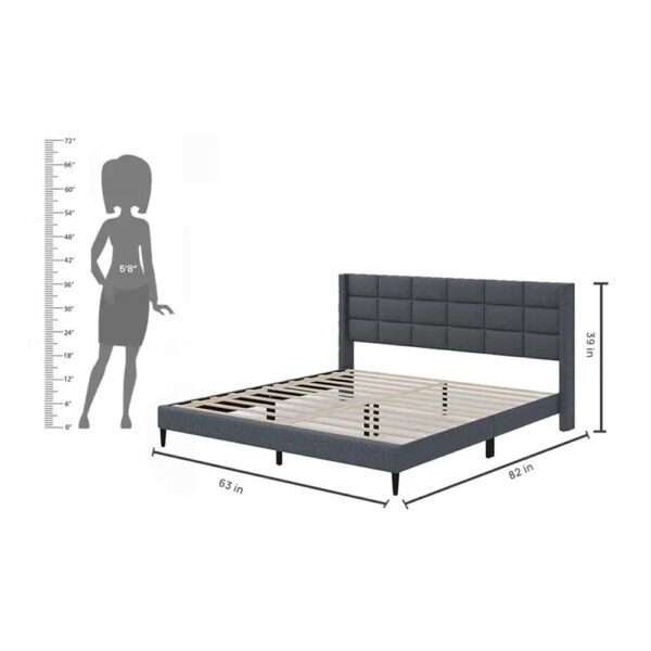 Slate Grid Upholstered Bed