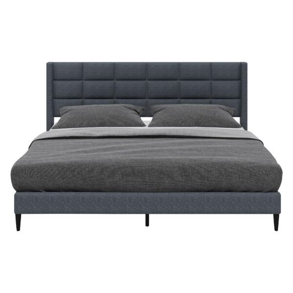 Slate Grid Upholstered Bed