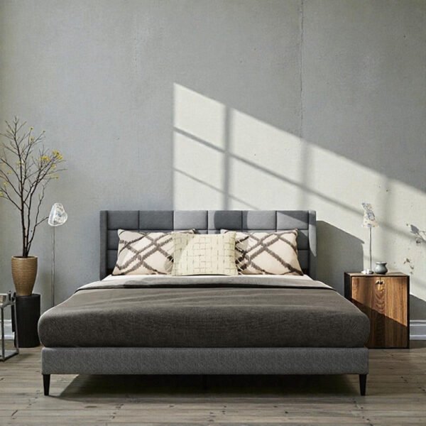 Slate Grid Upholstered Bed