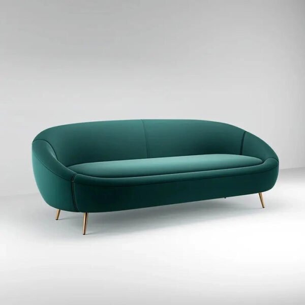 Verdea Curve Green Upholstered 6-seater Sofa + 2 Puffies+2 High Back Chairs